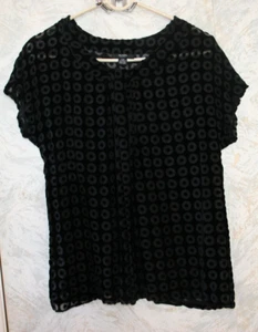 NWOT ALFANI Petit Silk blend top.Size 12P.Black.Mesh velour dots prints.Short sl - Picture 1 of 3