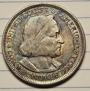 1893 Columbian Half Dollar vz Details - Toning - Toned Commemorative Silver 50c - Bild 1 von 6