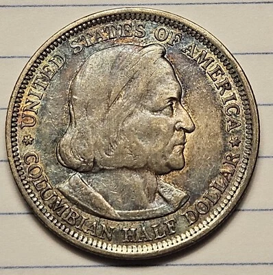 1893 Columbian Half Dollar AU Details - Toning - Toned Commemorative Silver 50c - Image 1 of 4
