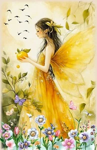 ACEO Artist Trading Card Peach Fairy Nature Scene 2.5x3.5 Mini Art Print ATC - Picture 1 of 3