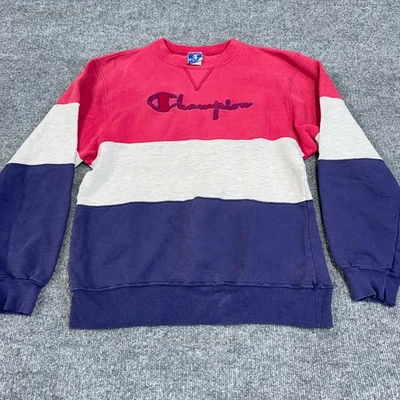Sudadera Vintage Champion Para Hombre Grande Bloque de Color Rayas Bordado Logo EE. UU. Foto 1 de 4