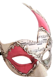 MAR1 (DESIGN 2) HANDMADE - VENETIAN SWAN/ MUSIC THEME MASK, PINK AND SILVER. - Picture 1 of 2