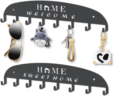 Pacote com 2 porta-chaves suporte de parede, ganchos de chave com 8 ganchos, porta-chaves autoadesivo... - Imagem 1 de 4