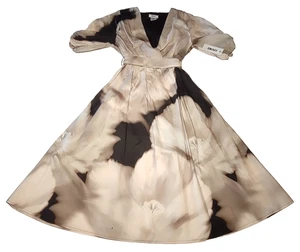 DKNY Kleid Damen Größe 6 Schwarz Blumenmuster Faux-Wickel Flatterärmel Bindeband Taille ausgestellt - Bild 1 von 7