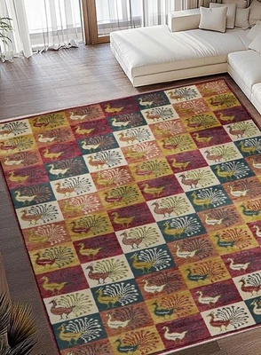 Alfombra de lana suave anudada a mano moderna multicolor rejilla pavo real tejida Hank Foto 1 de 4