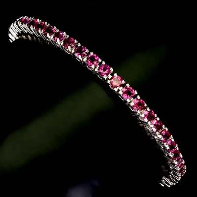925 Sterling Silver Bracelet Round Rhodolite Garnet Natural Gemstone Jewelry 8in - Image 1 of 4