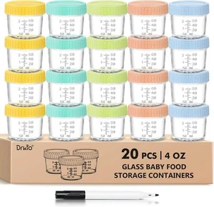 Glass Baby Food Storage Containers 20 Pack 4oz Baby Food Jars Reusable with Lids - Picture 1 of 10