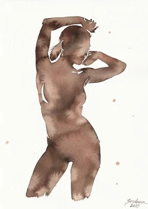 original painting 30x40 cm 209SA artwork watercolor alla prima grisaille female - Picture 1 of 6