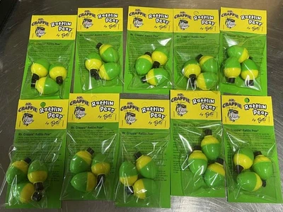 Лот 10 Mr. Crappie Bobbers Rattlin Pear Float 1 дюйм Желто-зеленый 3Pack RP3P-3YG - Изображение 1 из 2