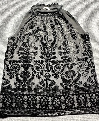 Blusa sin mangas Max Studio para mujer pequeña de terciopelo Burnout halter boho forrada transparente Foto 1 de 4