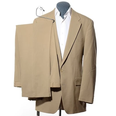 44XL Extra Long Tall Chaps by Ralph Lauren Beige Wool 2-Piece Suit 38x34 Trouser - Image 1 of 4