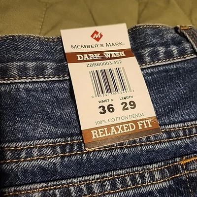 Members Mark Relaxed Fit Mens Dark Wash Relaxed Fit  Denim Jeans 36 - 29 - Image 1 of 4