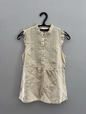 Top Tweeds 100 % lino para mujer sin mangas con botones beige crema talla pequeña Foto 1 de 4