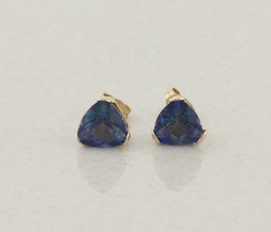 10k Yellow Gold Lab Created Alexandrite Earrings Stud Post 1/4" x 1/4" - Picture 1 of 11