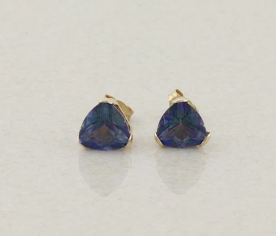 10k Yellow Gold Lab Created Alexandrite Earrings Stud Post 1/4" x 1/4" - Image 1 of 4