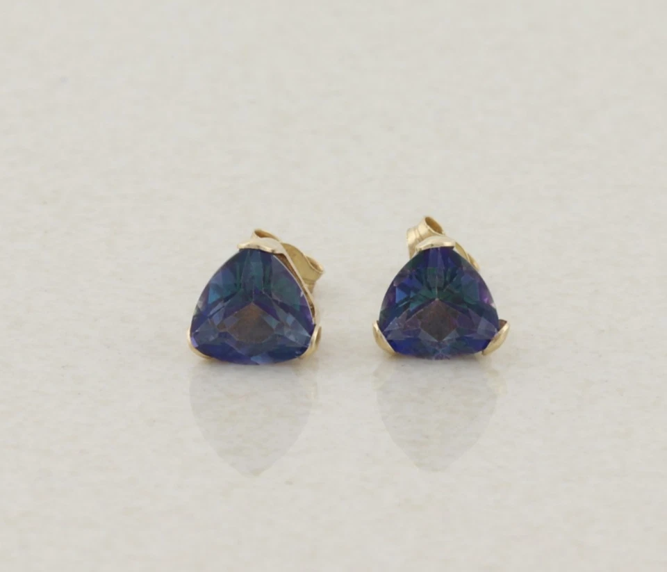 10k Yellow Gold Lab Created Alexandrite Earrings Stud Post 1/4" x 1/4" - Image 1 of 4
