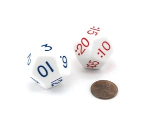 Juego de 2 dados de tiempo Jumbo blancos D12 para la noche (PM) habilidades básicas de contar el tiempo - Imagen 1 de 2