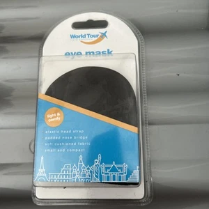 Eye Mask Black - World Tour Soft Cushion Fabric Head Strap Padded Nose Bridge - Picture 1 of 3