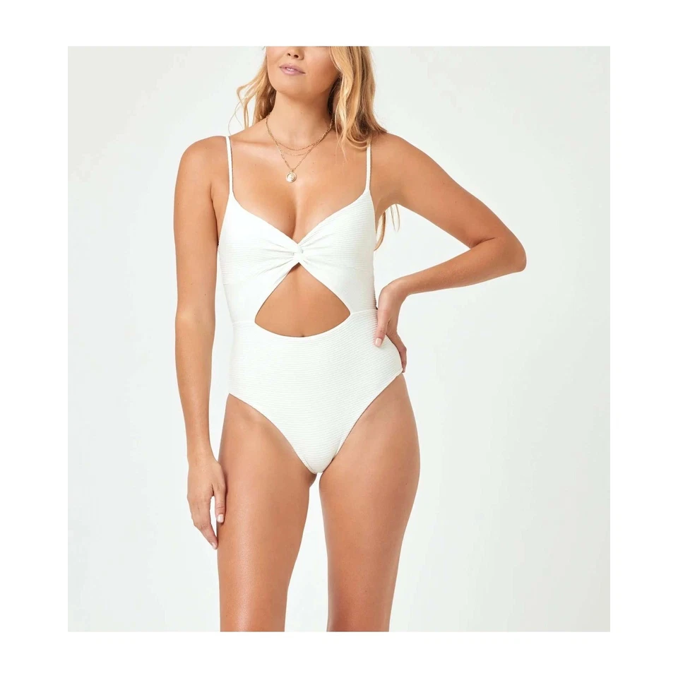 L*space Cream Textured Cutout One Piece Swimsuit Beach Pool Swimwear Sz M /#8155 - Image 1 of 4
