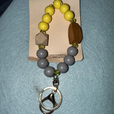 XL Cuentas (Amarillo/Gris) Borla Llavero Muñequera Accesorio Tri Color-Tono Dorado Foto 1 de 3