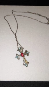 Silberfarbene Vintage Kreuz Halskette - Bild 1 von 6