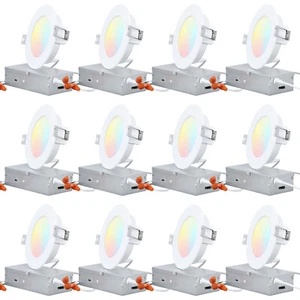 12-Pack 4 Inch LED Recessed Lighting with J-Box, 2700K-5000K Selectable - Picture 1 of 7