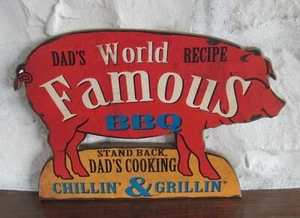 PIG SIGN~Dad's BBQ Grilling Primitive/French Country Farmhouse Kitchen Decor*New - Picture 1 of 3