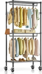 Heavy Duty Adjustable Closet Storage Shelf Metal Garment Rack Clothes Organizer - Picture 1 of 6