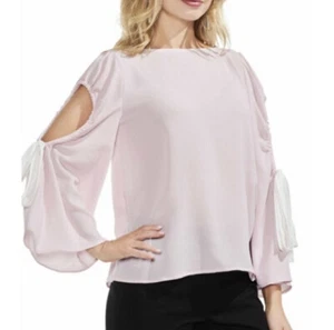 NWT Vince Camuto Cold Shoulder Top Tie Bell Long Sleeves Pink Sz S - Picture 1 of 8