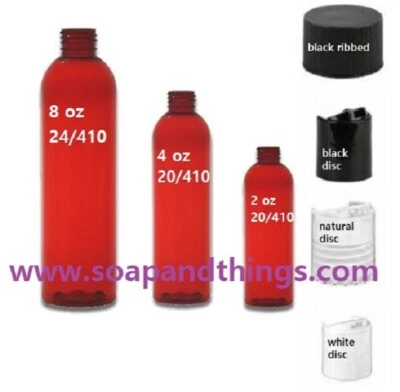 4 oz RED Bullet Plastic Bottle -PET- 12 bottles & BLACK RIBBED Lids FREE SHIP - Image 1 of 2
