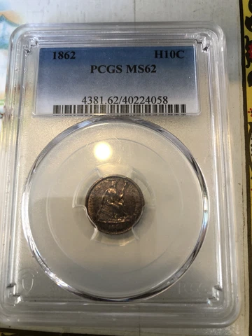 1862 Seated half dime, PCGS MS62 Cover