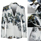 Men Ethnic Flower Print Dress Jacket Suit Blazer Top Coat Formal Single Breasted