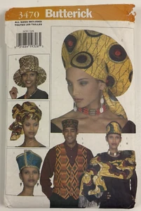 Butterick 3470 African Headwrap Hat Stole Scarf Sewing Pattern OOP UC FF VTG 90s - Picture 1 of 8