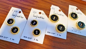 VINTAGE Lot 8 Buttons LA PETITE Black Gold Round 2 Hole 7/8 3/4 Dressy - Picture 1 of 9