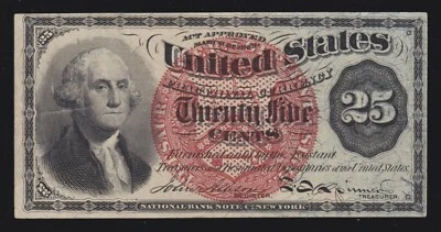 US 25c Fractional Currency Note 4th Issue FR 1307 Ch AU (-004) - Image 1 of 2