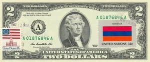 $2 DOLLARS 2009  STAMP CANCEL FLAG OF UN FROM ARMENIA  VALUE $125 - Picture 1 of 2