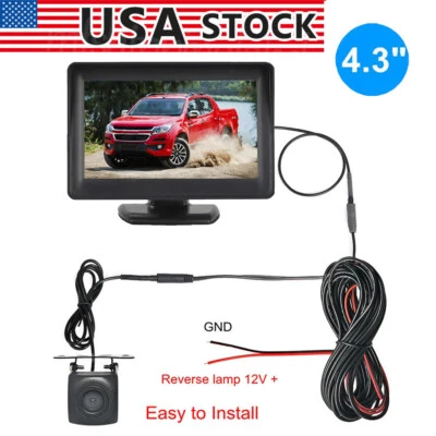 New Vehicle Backup Camera Rear View 4.3" Reverse Monitor Display Vehicle Parking - Image 1 of 4