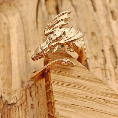 Dragon Ring Adjustable Gold Plated Textured Mythological Animal Fantasy - Image 1 of 4