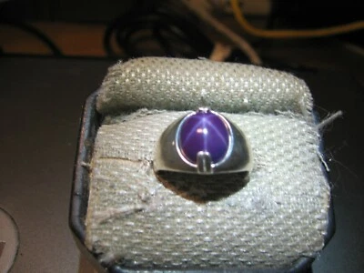 MENS12X10 MM PLUM LINDE STAR SAPPHIRE RING 925 STERLING SILVER SIZE 8.5 - Image 1 of 4