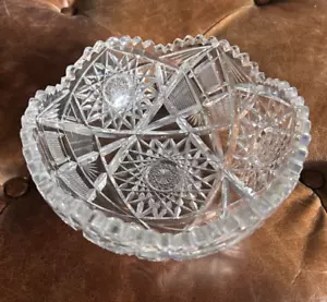 Vintage Early American Brilliant Cut Crystal/ Glass 7" ROUND BOWL- Heavy - Picture 1 of 6
