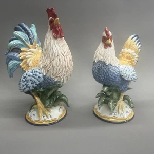 PAAR Fitz & Floyd Mirabelle gelb blau Landhaus Hahn Henne Huhn - Bild 1 von 21