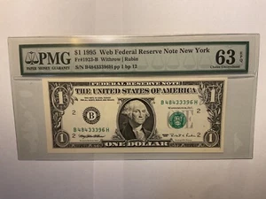 $1 1995 Web Federal Reserve Note New York pmg63 Choice Uncirculated fr#1923-b - Picture 1 of 2