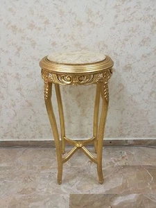 TAVOLINO ALTO ROTONDO IN LEGNO FOGLIA ORO CON MARMO SOGGIORNO ARREDO CASA - Picture 1 of 1