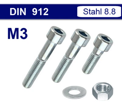 M3 Zylinderschrauben Innensechskant Zylinderkopf ISK Schrauben DIN 912 Muttern - Bild 1 von 4