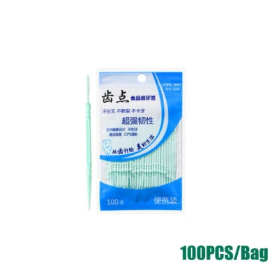 100pcs Double-ended Fish Bone Shaped Disposable Plastic Toothpick Dental Floss  - Image 1 of 4