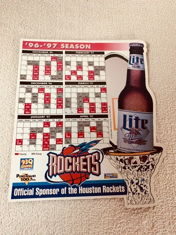 NBA HOUSTON ROCKETS VINTAGE 96/97 RUBBER REFRIDGERATOR MAGNET SCHEDULE CALENDAR Cover