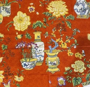 Vintage Bloomcraft Chinese Vase & Floral Fabric Orange 30x54” - Picture 1 of 6