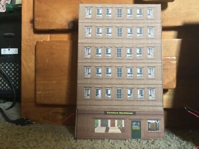Flat Building for O Scale train sets. Furniture Store w lighted sign. 13.5” tall - Image 1 of 4