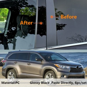 Decal Cover Fit For Toyota Highlander 14-19 Black Pillar Posts 6 pcs Door Trim - Imagen 1 de 6