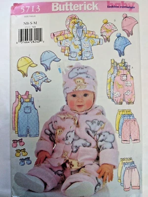 Snowsuit Bibs Hat Coat Pants Baby NB S M Butterick 5713 Sewing Pattern UC Winter - Image 1 of 4